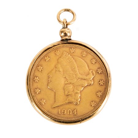 20 DOLLARI USA 1904 in oro 900, cornice in oro 18 KT.