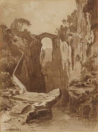 ACQUERELLO PAESAGGIO ROCCIOSO, DATATO 1861