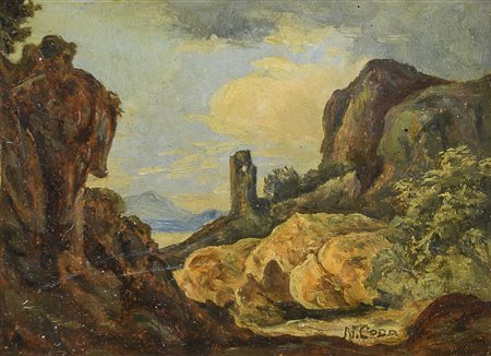 DIPINTO PAESAGGIO ROCCIOSO, F.TO N. CODA