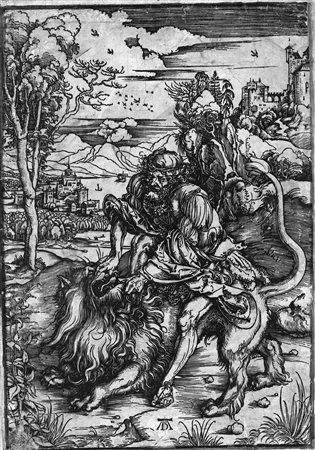 D&uuml;rer, Albrecht(Norimberga 1471 - 1528)SANSONE E IL LEONE DI NEMEA. ca....