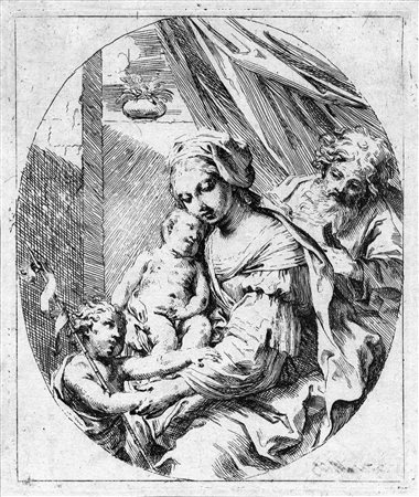 Sirani, Elisabetta(Bologna 1638 - 1665)SACRA FAMIGLIA. 1659Acquaforte. mm...