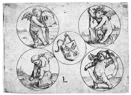 Van Leyden, Lucas(Leida 1494 - 1533)ARMI DI LEIDA CIRCONDATE DA TRE PUTTI....