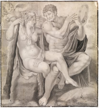 [da] Carracci, Annibale(Bologna 1560 - Roma 1609)ERCOLE E ONFALEGessetto nero...