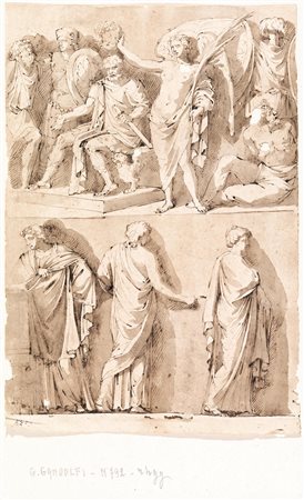 Pedrini, Domenico(Bologna 1728 - 1800)COPPIA DI DISEGNI DA BASSORILIEVI...