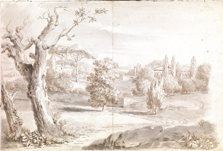 Savini, Giacomo(Bologna 1768 - 1848 ca.)PAESAGGIO CON VECCHIO ALBEROPenna e...