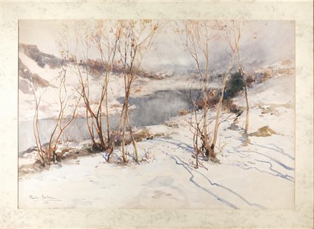 Sala, Paolo(Milano 1859 - 1924)PAESAGGIO INNEVATO. 1917Acquerello su carta....