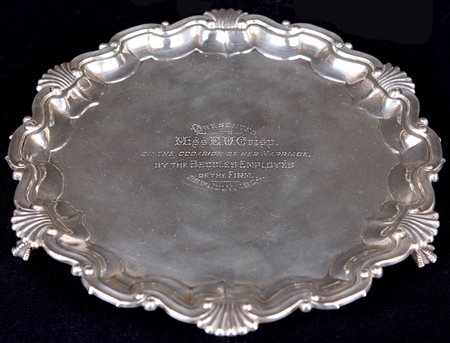 Salver in argento 925/1000, città di Sheffield, 1901, argentieri T.B. e S