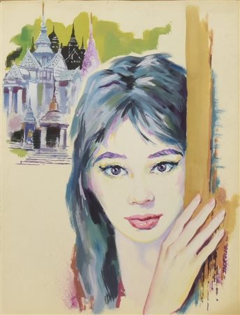 Ignoto FIGURA FEMMINILE gouache su cartoncino, cm 34x26