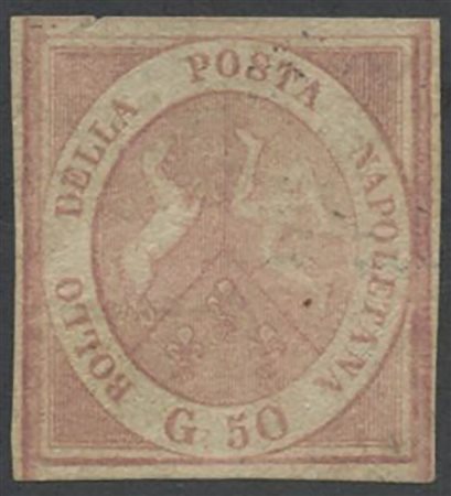 1858, 50gr Rosa Lillaceo N.14a originale ma difettoso (Piega orizzontale)