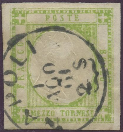 1861, 1/2t. Verde Giallo Chiaro N.17a, usato.Invisibile piega.