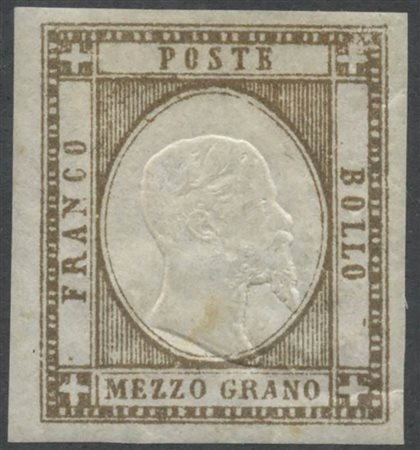 1861, 1/2gr. Bruno N.18d nuovo con gomma, linguellato. Classiche grinze di gomma al retro. (A) (Cat.400)