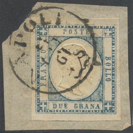 1861, 2gr. Azzurro Ardesia N.20c su frammento.