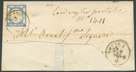 23.4.1862, Lettera affrancata tramite un 2gr. Appartenente alla tavola dei ''100 ritocchi''. Parte dell'indirizzo asportato. (A) (--)