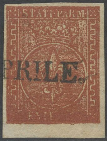 1853, 25c. Bruno Rosso bordo di foglio in basso, usato.(Lux) (A.Diena) (Cat.1000++)