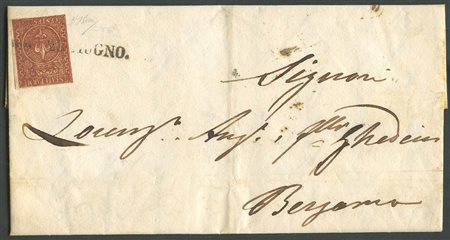 23,06,1856, Lettera da Parma per Bergamo affrancata tramite un 25c. Bruno Rosso N.8. (B) (Oliva) (Cat.3000++)
