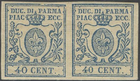 1857, 40c. N. 11 e 11b in coppia (Zero stretto e Zero Largo), nuovi con gomma, linguellati. (Lux) (Cat.375)