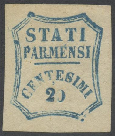 1859, 20c. Azzurro N.15 nuovo con gomma, linguellato. (Lux) (A.Diena) (Cat.2200)