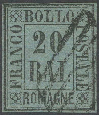 1859, 20b. Grigio Azzurro N.9, usato. (A) (cert. G.Oliva) (Cat.4500)