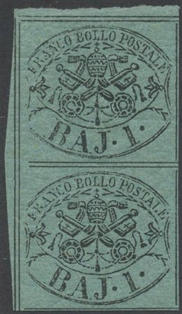 1852, 1b. N.2a Verde Azzurro in coppia nuova con gomma, uno con gomma integra e l'altro linguellato. (Lux) (Cat.4.950)