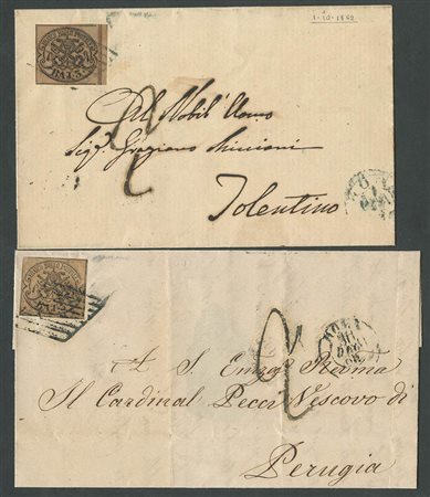 1862, Due lettere affrancate con un 3b. N.4 In due diverse tonalità. (A/A+) (Cat.500++)
