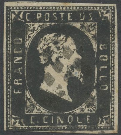 1851, 5c. N. 1 Nero, usato.  (A-/B) (Cat.4.500)