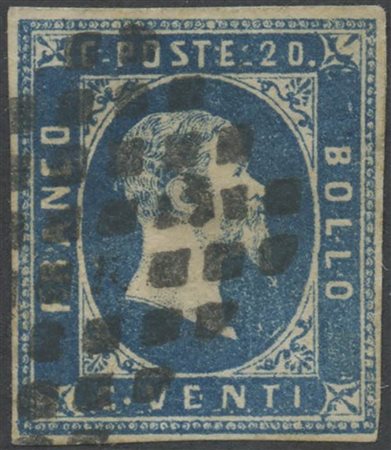 1851, 20c Azzurro Chiaro N.2g, usato. (A) (Cat.6000)