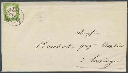3.7.1859, Lettera da Bonneville per Taninge affrancata con un 5c. Verde Giallo Brillante 13B. Tariffa per lettere inoltrate entro il distretto postale. (A+) (Cert.Raybaudi) (Cat.3200)