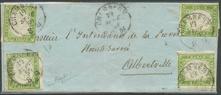 19.9.1859, Lettera da Chambery per Albertville affrancata tramite 4 valori da 5c