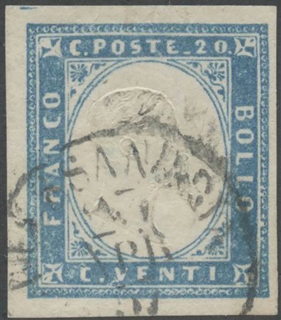 1855, 20c. N. 15a Cobalto Chiaro, usato. (Lux) (Cat.180)