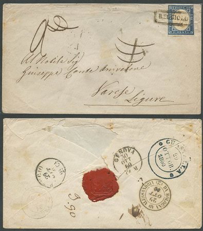 29.10.1860, Lettera da Reggiolo a Varese affrancata tramite un 20c. Della IV em. di Sardegna.