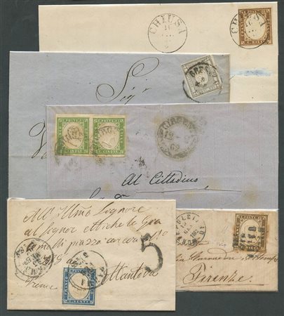Sardegna, Lotto composto da francobolli sciolti usati e nuovi, 5 lettere ed un frontespizio. Qualità media buona, tre certificati.