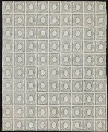 1861, Francobolli per stampati. 1c. N.19  in splendido blocco di 90 (manca la decima fila a completare il foglio)