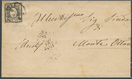 9.1.1861, Lettera da Casale affrancata con un 2c. Nero N.2a, francobolli per le stampe. Tonalità particolarmente intensa. (A+)  (Chiavarello) (Cat.800++)