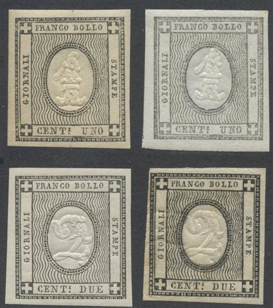 1862, Francobolli per le Sta,pe, 1 e 2c.in quattro interessanti tonalità di colore. (Lux) (Cat.1500++)
