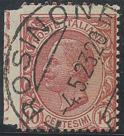 1906, 10c. Rosa non dentellato a sinistra con bordo di foglio N.82l, usato. (A) (180)