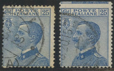 1908, 25c. Azzurro non dentellato in alto N.83fa