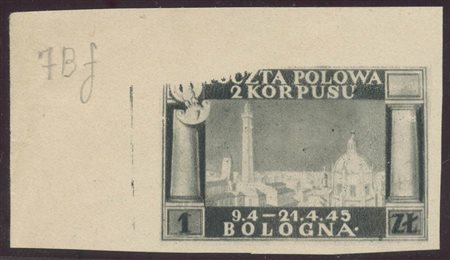 1946, Corpo Polacco. 1z. Grigio con stampa incompleta N.7Bf bordo di foglio a sinistra. Cert. Raybaudi.