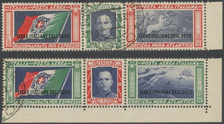 1933, Isole Italiane Dell'Egeo. Crociera nord Atlantica Balbo N.28/29 usati. Cert. Bolaffi.