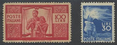 1945, Serie democratica N.543/565 nuovi con gomma integra. I N.564  565 certificati R.Diena. (A) (R.Diena) 