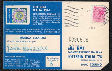 1974, Cartolina con il 40l. Siracusana falso di Milano. Cert.Oliva.