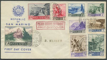 1950, Serie Vedute N.83/91 su FDC non viaggiata. 