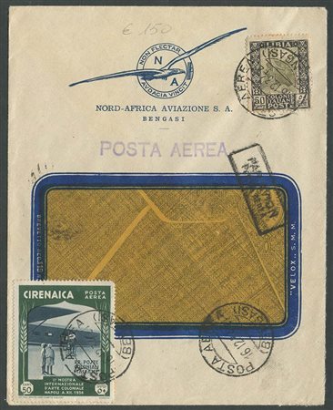 16.12.1934, Lettera da Bengasi per Roma affrancata tramite Cirenaica N.A25 e Libia N.51