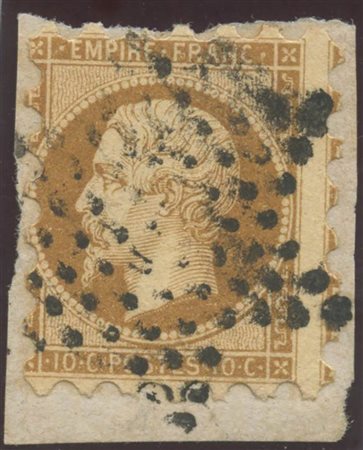 1853, 10c.Bistro con dentellatura non ufficiale N.13k usato su piccolo frammento.