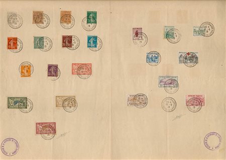 1919, Serie orfanelli N.148/154 + valori complementari su cartoncino commemorativo ''trattato di pace con l'Austria Tedesca'' con il timbro del 19 Settembre 1919, data del trattato di Saint Germain-en-Laye