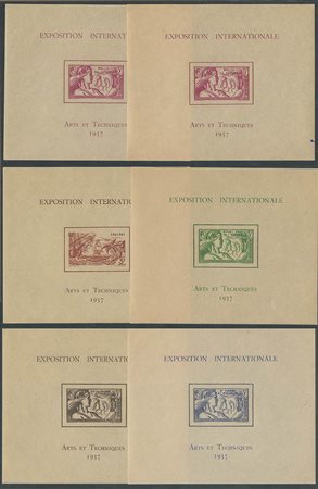 1937, Esposizione internazionale di Parigi, 6 foglietti nuovi con gomma, linguellati.