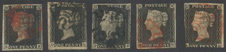 1840, ''Penny Black'' 5 esemplari di qualità mista.