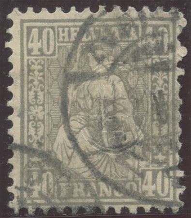 1881, Carta con fili di seta azzurri e rossi 40c. Grigio N.55. Annullo da verificare.