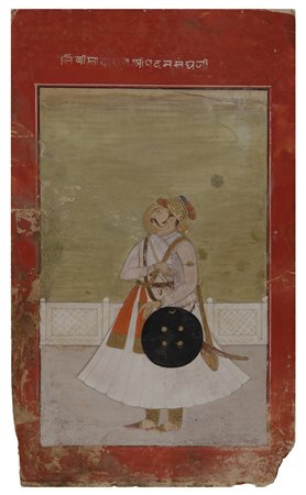  Arte Indiana - Miniatura raffigurante Maharaja
India settentrionale, Rajasthan, forse Bikaner, XVIII secolo .