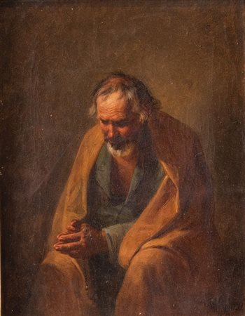 FILIPPO PALIZZI (Vasto 1818 - Napoli 1899) "Santo in preghiera", 1847. Olio...