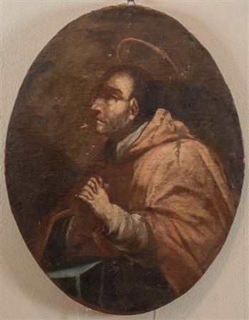 Maestro del XVIII secolo. "Santo in preghiera". Olio su tela ovale. Cm 74x57,5.